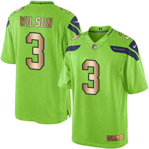 Nike Seahawks #3 Russell Wilson Green Men's Stitched NFL Limited Gold Rush Jersey - Click Image to Close